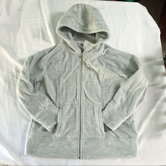 Light gray hooded zip up jacket with front pocket - Picture 1 of 6